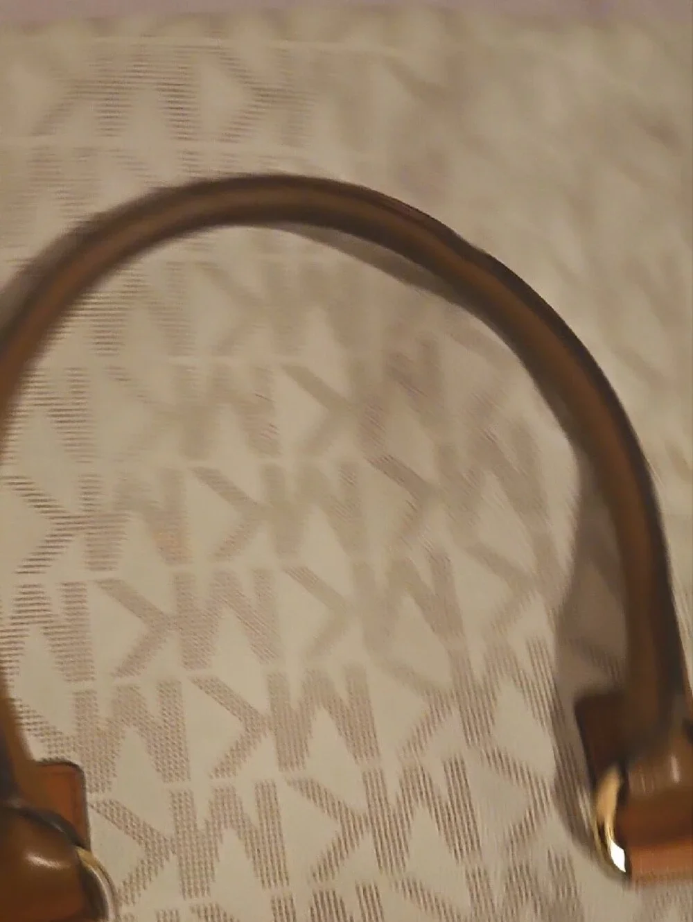 Michael Kors Cream Monogram Tote with Tan Leather Accents